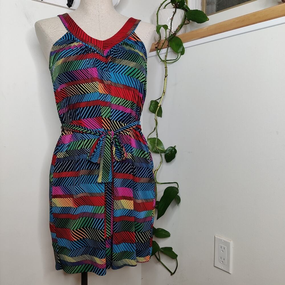 NWOT BCBGMAXAZRIA Multicolor Geometric Print V Neck Dress Size XS
